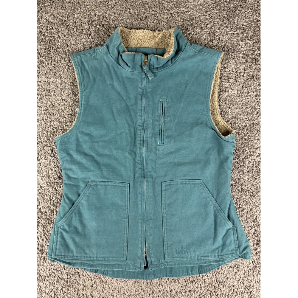 Lakin McKey Trading Co Womens Teal Canvas Sherpa Lined Workwear Vest Large LR